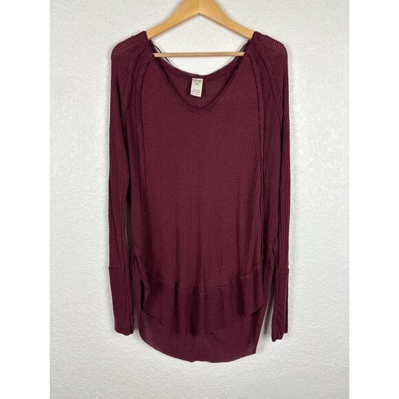Free People We The Free Soft Burgundy Waffle Knit Top Medium Boho Minimal Fall - Picture 1 of 8